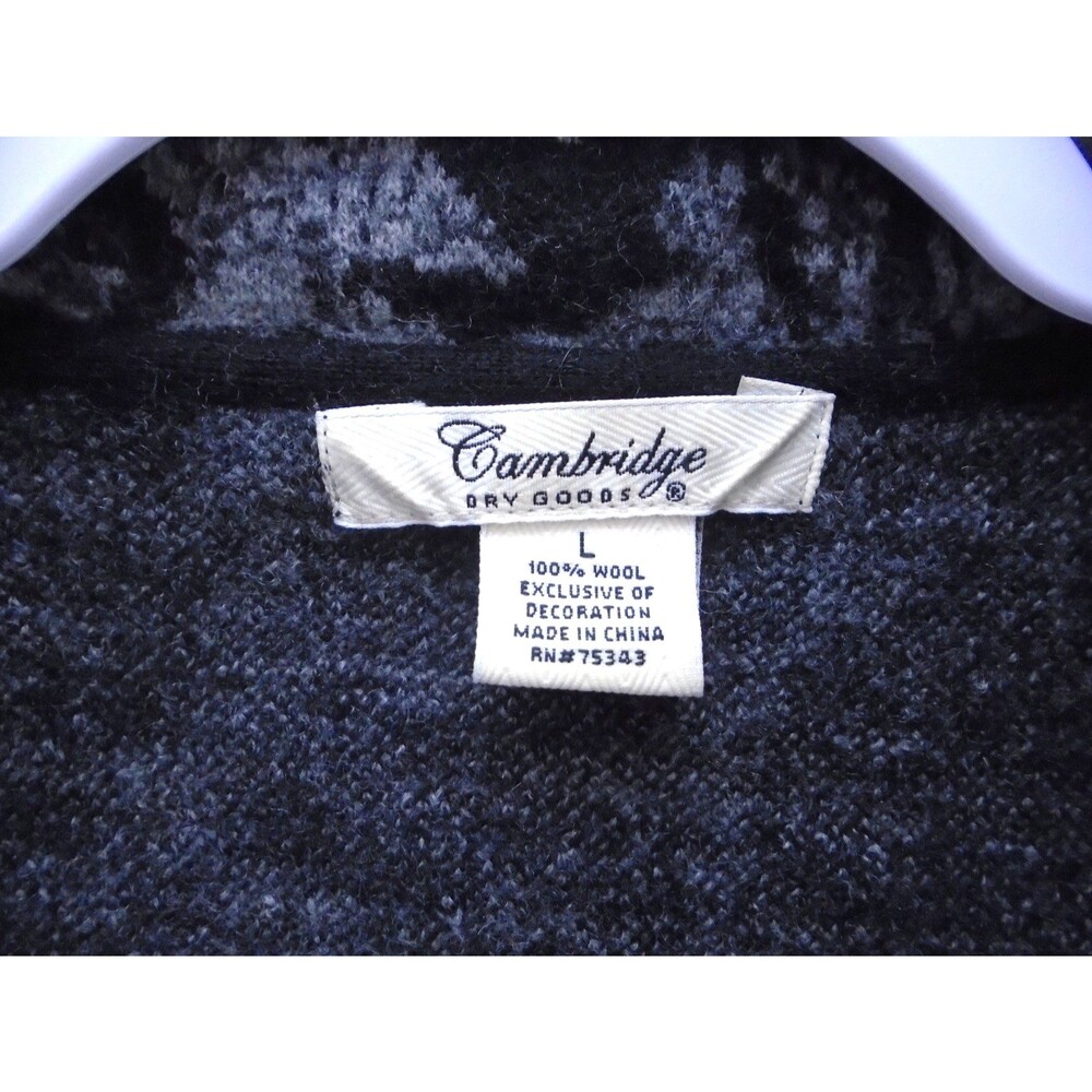 Cambridge Dry Goods Womens Size L Sweater Coat 100% Wool Black Gray Paisley - Picture 3 of 11